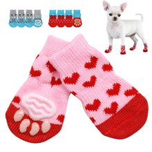Load image into Gallery viewer, 4pcs/Set Cute Puppy Dog Knit Socks Small Dogs Cotton Anti-Slip Cat Shoes For Autumn Winter Indoor Wear Slip On Paw Protector
