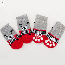 Load image into Gallery viewer, 4pcs/Set Cute Puppy Dog Knit Socks Small Dogs Cotton Anti-Slip Cat Shoes For Autumn Winter Indoor Wear Slip On Paw Protector
