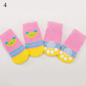 4pcs/Set Cute Puppy Dog Knit Socks Small Dogs Cotton Anti-Slip Cat Shoes For Autumn Winter Indoor Wear Slip On Paw Protector
